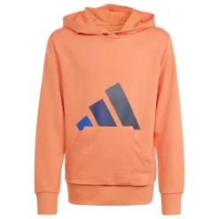 Felpa da bambino arancione con cappuccio e grande logo blu adidas