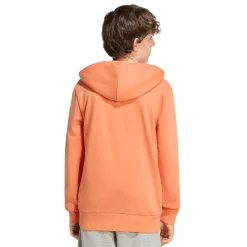 Felpa da bambino arancione con cappuccio e grande logo blu adidas