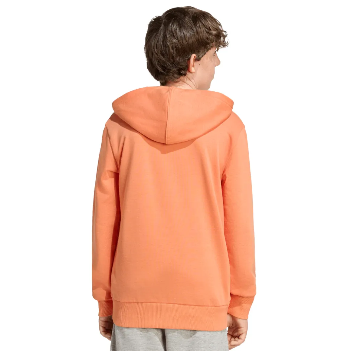 Felpa da bambino arancione con cappuccio e grande logo blu adidas
