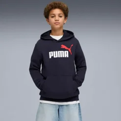 Felpa da bambino blu con cappuccio e maxi logo frontale Puma