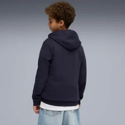 Felpa da bambino blu con cappuccio e maxi logo frontale Puma