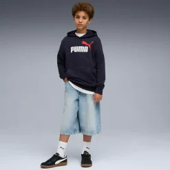 Felpa da bambino blu con cappuccio e maxi logo frontale Puma