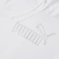 Felpa da Donna Bianca con cappuccio logo frontale in strass Puma
