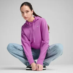 Felpa da donna violetta in cotone con logo bianco e cappuccio Puma