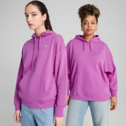 Felpa da donna violetta in cotone con logo bianco e cappuccio Puma