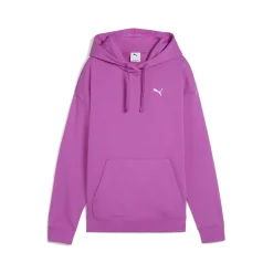 Felpa da donna violetta in cotone con logo bianco e cappuccio Puma