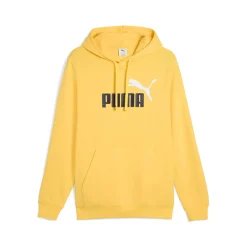Felpa da uomo gialla in cotone con cappuccio e logo a contrasto Puma
