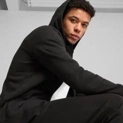 Felpa Full Zip da uomo nera Puma Essentials con cappuccio