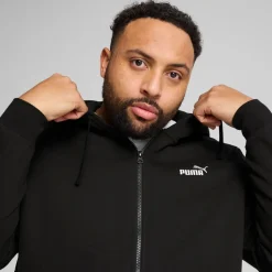 Felpa Full Zip da uomo nera Puma Essentials con cappuccio