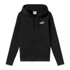 Felpa full zip Puma da donna nera con cappuccio e logo metallizzato