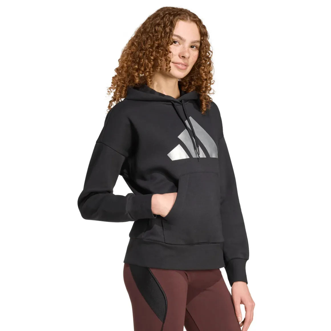 Felpa nera da donna con cappuccio e logo adidas