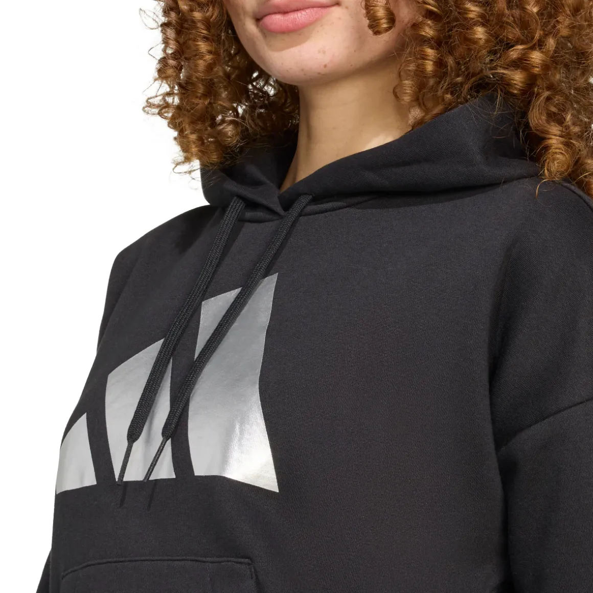 Felpa nera da donna con cappuccio e logo adidas