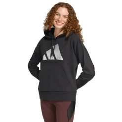 Felpa nera da donna con cappuccio e logo adidas