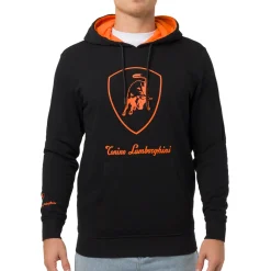 Felpa nera da Uomo con cappuccio e logo arancione Tonino Lamborghini