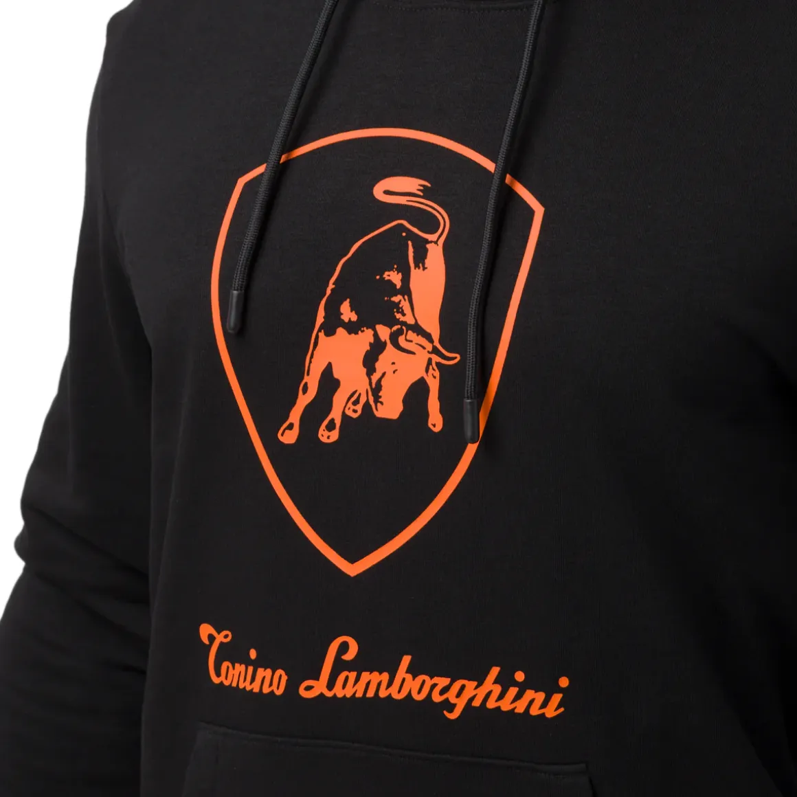 Felpa nera da Uomo con cappuccio e logo arancione Tonino Lamborghini