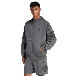 Felpa sportiva da uomo grigio con zip e le iconiche 3-Stripes adidas