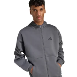 Felpa sportiva da uomo grigio con zip e le iconiche 3-Stripes adidas