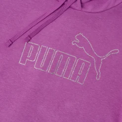 Felpa sportiva Viola Donna con cappuccio e logo in strass Puma