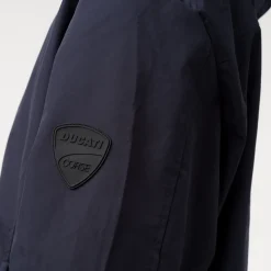 Giacca a vento da uomo blu con tasche e cappuccio rimovibile Ducati Corse