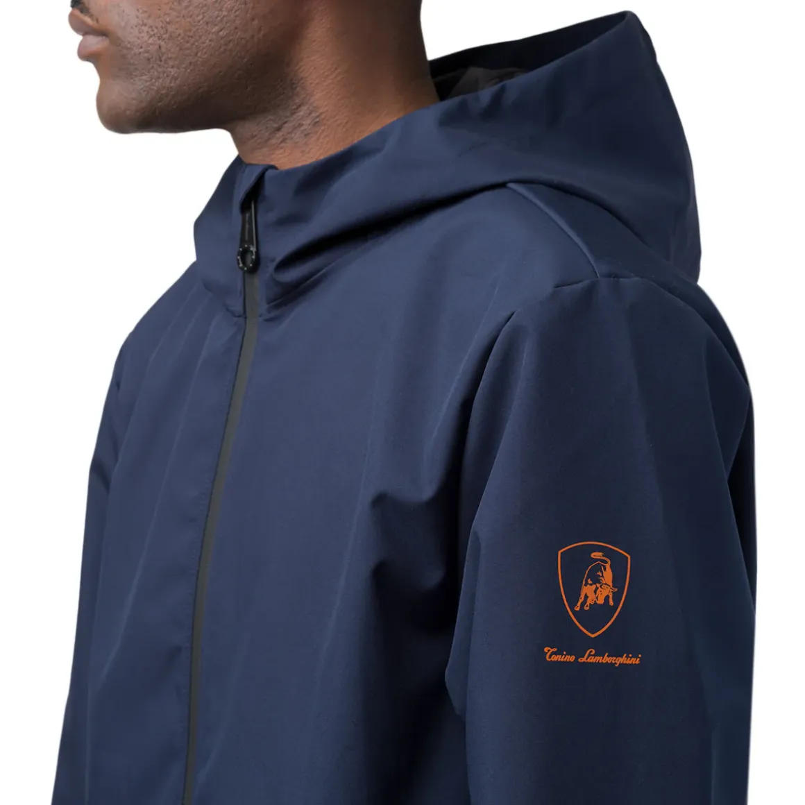 Giacca a vento da uomo Blu impermeabile con cappuccio e tasche Tonino Lamborghini