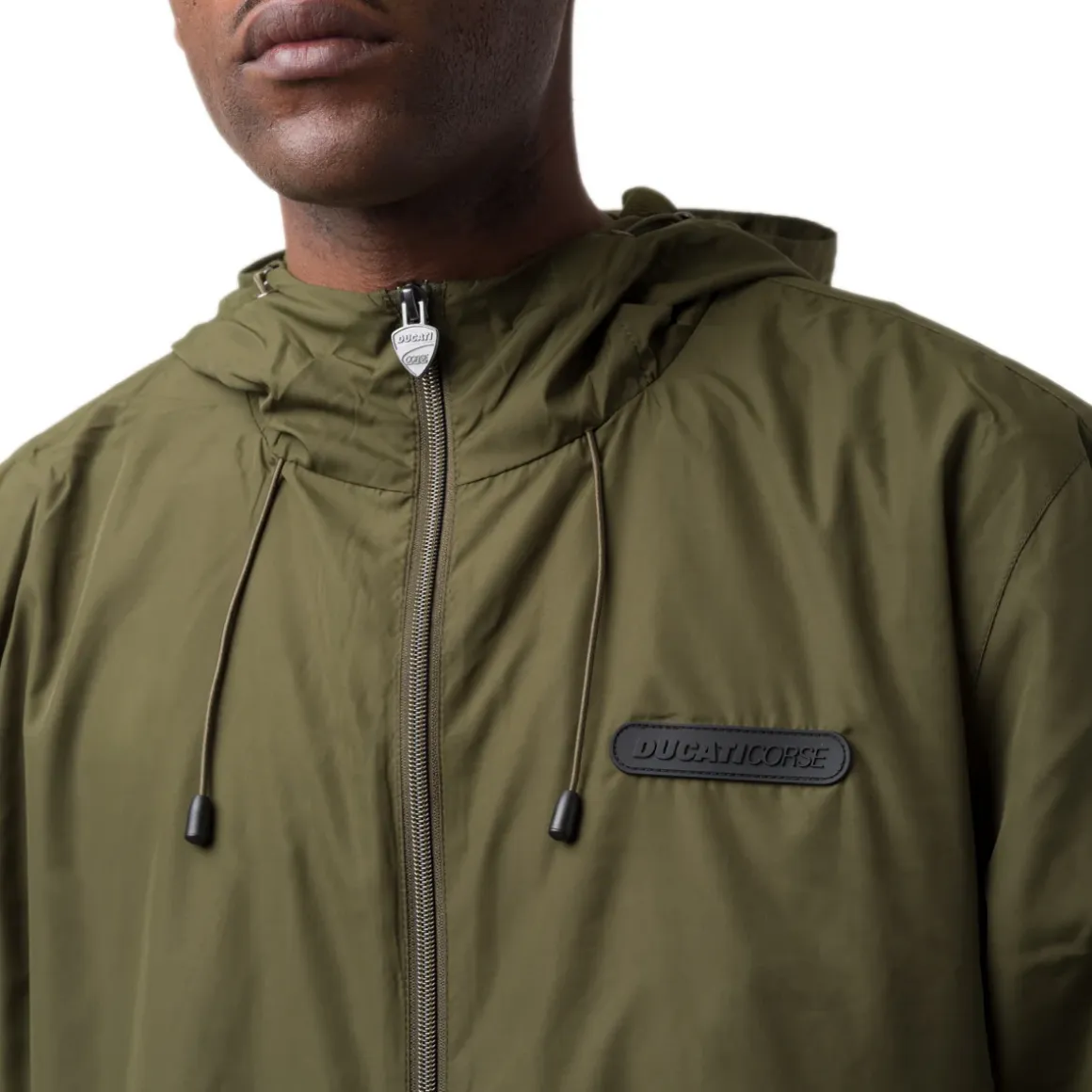 Giacca a vento da uomo Ducati Corse verde militare con tasche e cappuccio
