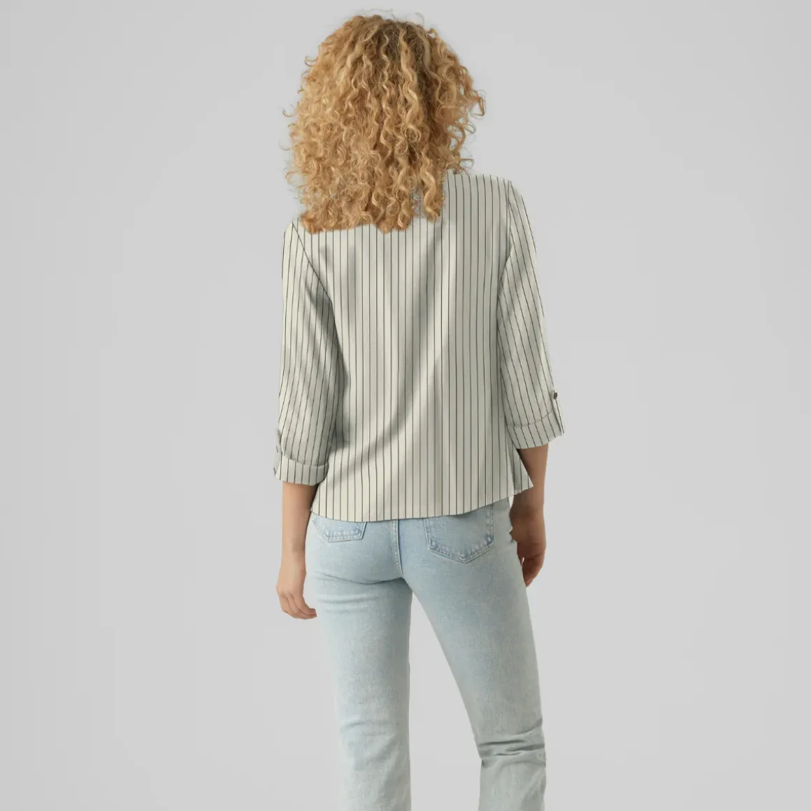 Giacca Blazer beige a righe Donna con maniche a tre quarti Vero Moda