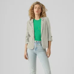 Giacca Blazer beige a righe Donna con maniche a tre quarti Vero Moda
