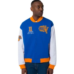 Giacca Bomber da Uomo blu arancione e bianca con ricami New York Knicks NBA