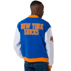 Giacca Bomber da Uomo blu arancione e bianca con ricami New York Knicks NBA