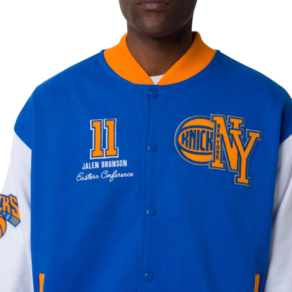 Giacca Bomber da Uomo blu arancione e bianca con ricami New York Knicks NBA
