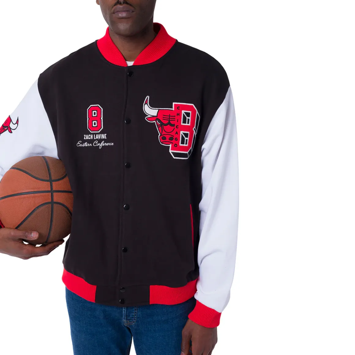 Giacca Bomber da Uomo rossa bianca e nera con ricami Chicago Bulls NBA