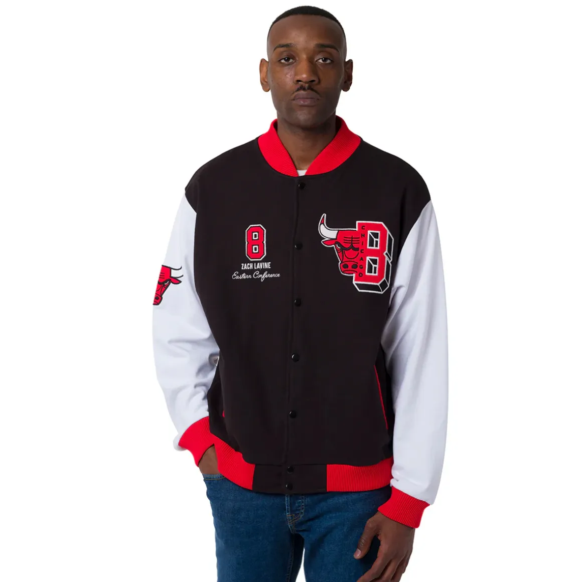 Giacca Bomber da Uomo rossa bianca e nera con ricami Chicago Bulls NBA
