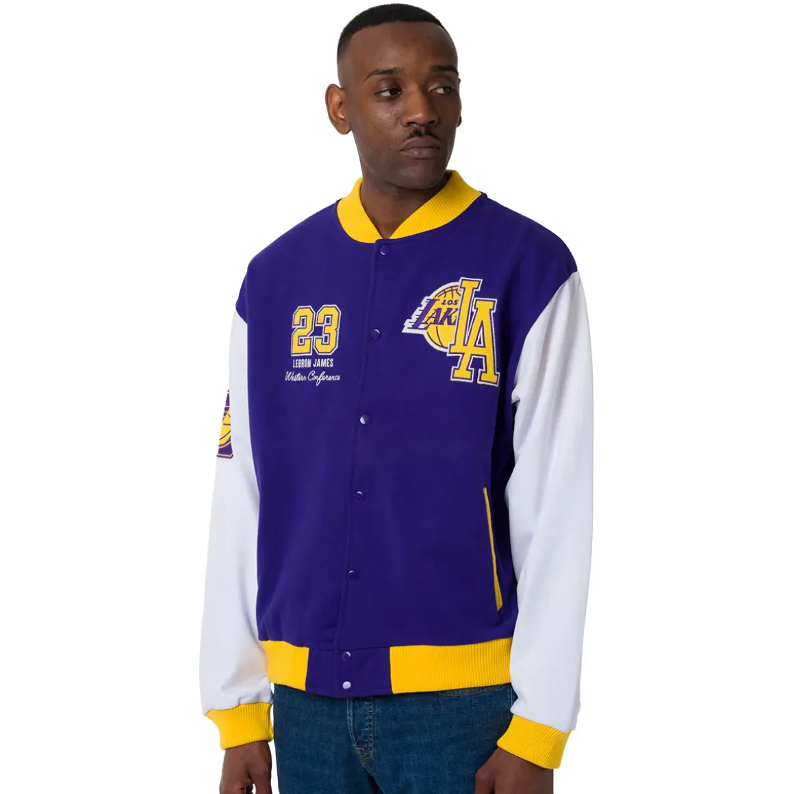 Giacca Bomber da Uomo viola giallo e bianca con ricami LA Lakers NBA