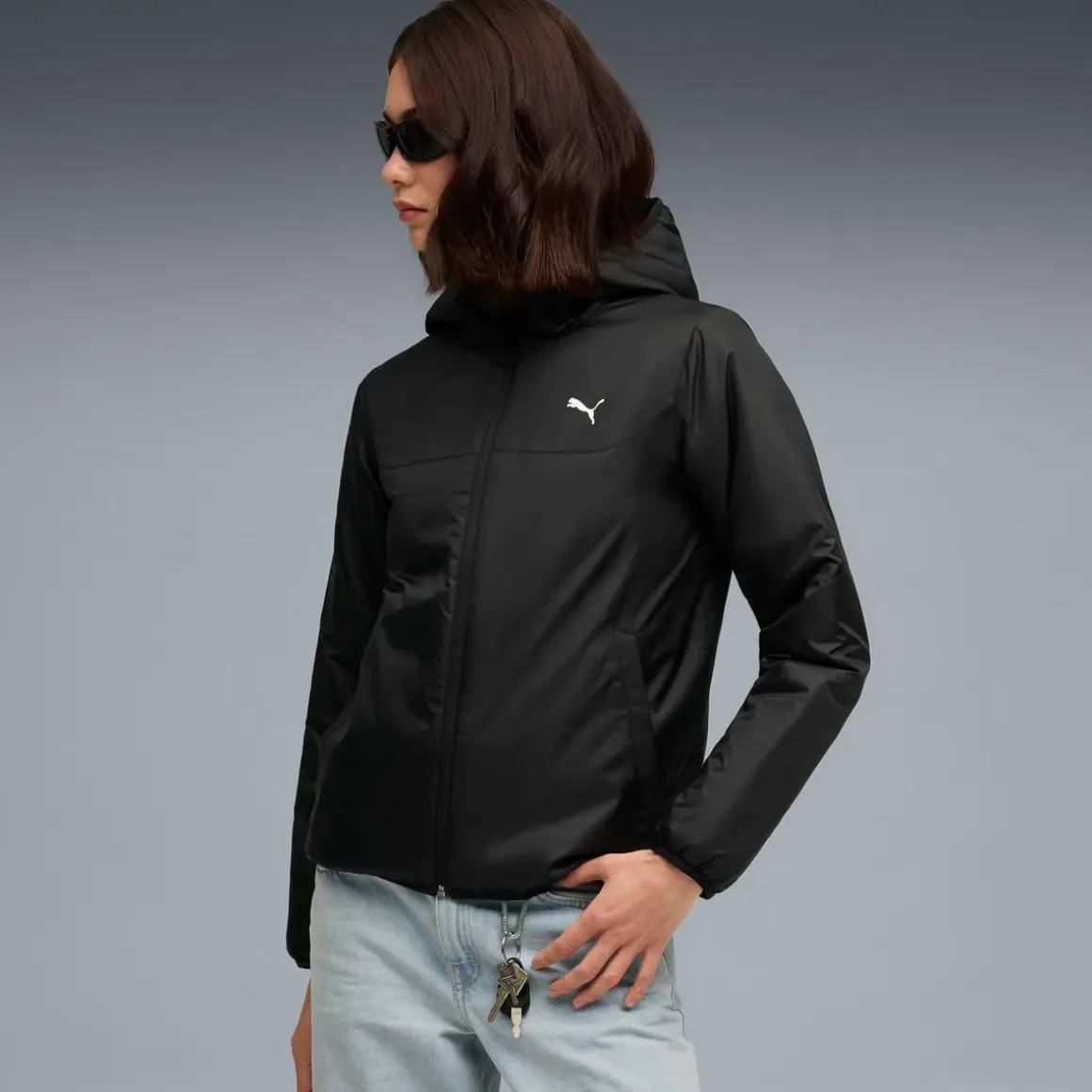 Giacca nera con cappuccio da Donna e logo Puma