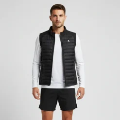 Gilet da running Uomo nero GymRun imbottito con cerniera