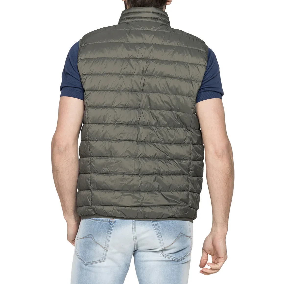 Gilet trapuntato da Uomo verde khaki con chiusura zip Carrera Jeans
