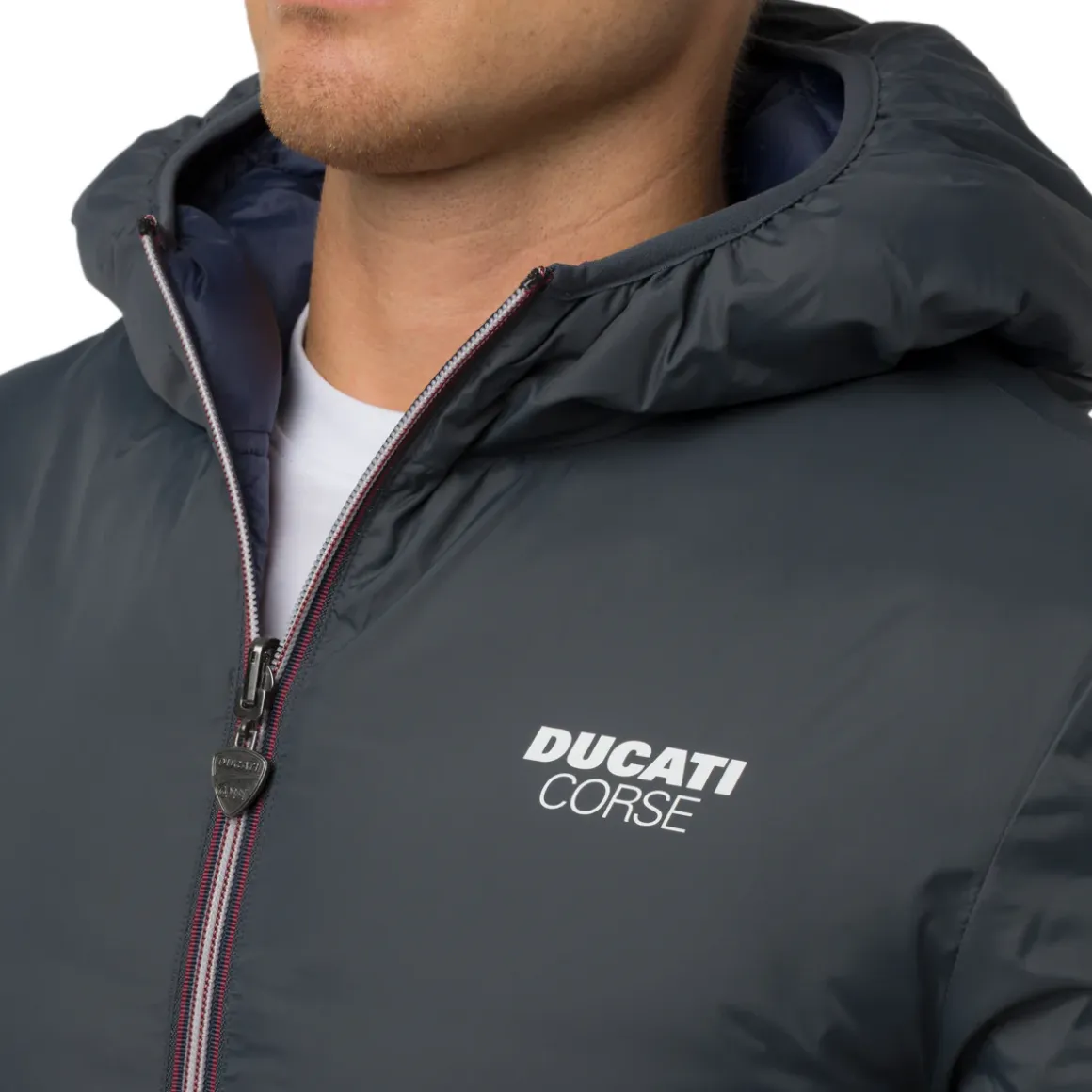 Giubbotto Double-Face Uomo grigio e blu con cappuccio Ducati Corse