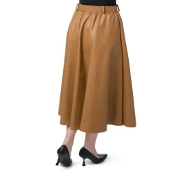 Gonna lunga da donna in similpelle marrone con cintura Swish Jeans