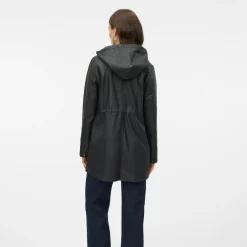 Impermeabile Nero Donna con cappuccio e coulisse in vita Vero Moda