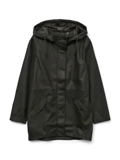 Impermeabile Nero Donna con cappuccio e coulisse in vita Vero Moda