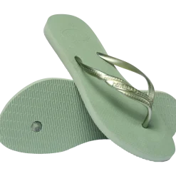 Infradito da Donna verde salvia con fascette metallizzate Havaianas