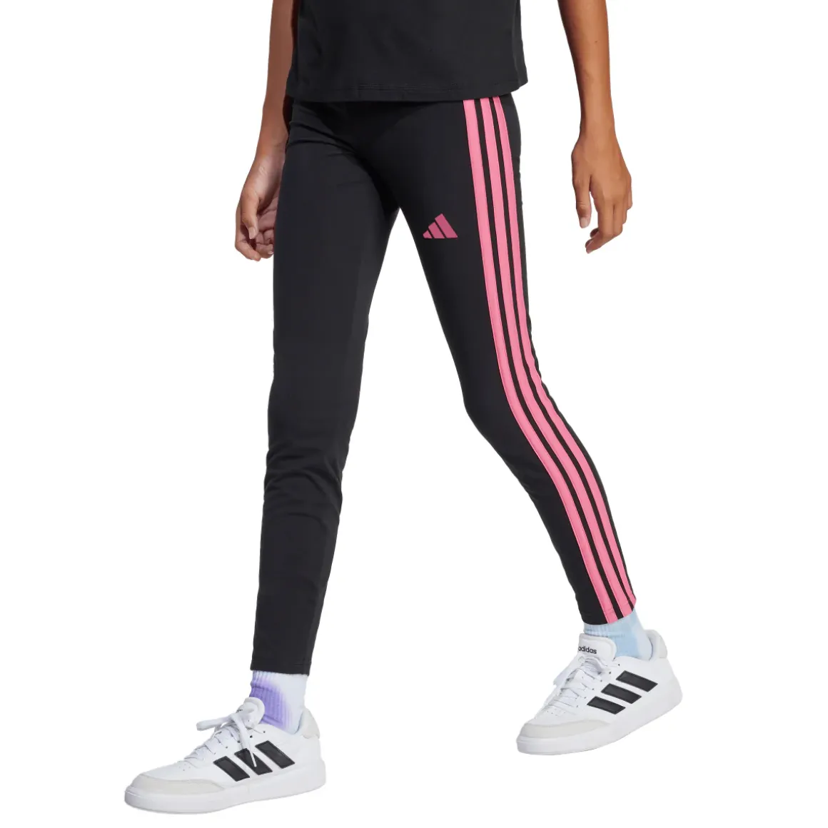 Leggings neri da Bambina con bande rosa adidas JG 3S LEG 230