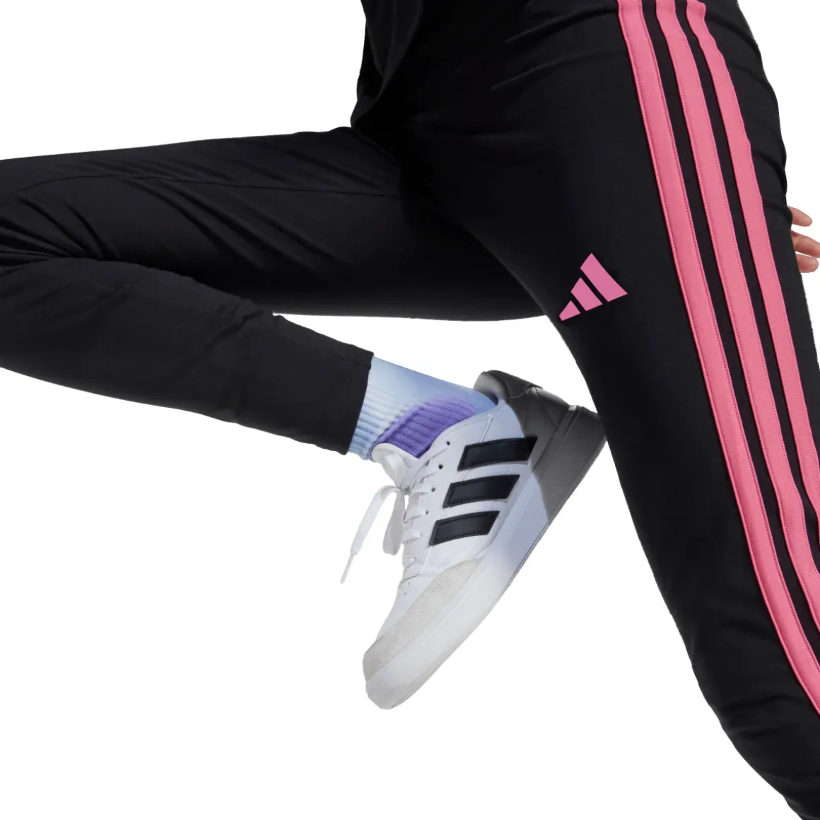 Leggings neri da Bambina con bande rosa adidas JG 3S LEG 230