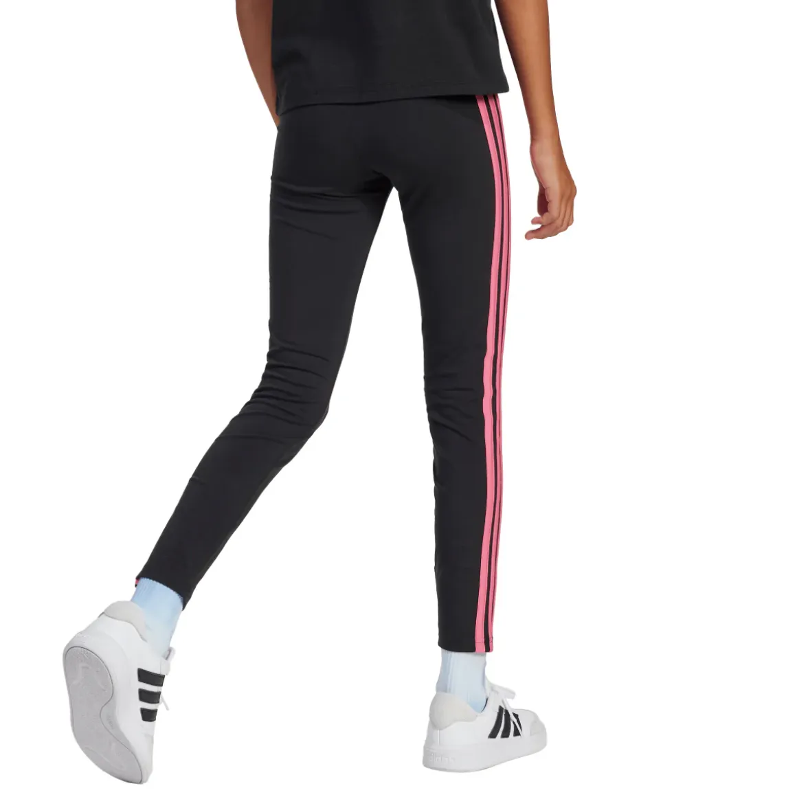 Leggings neri da Bambina con bande rosa adidas JG 3S LEG 230