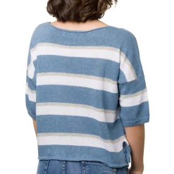 Maglia cropped da Donna a righe Blu con manica a tre quarti Swish Jeans