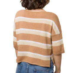 Maglia cropped da Donna a righe Beige con manica a tre quarti Swish Jeans