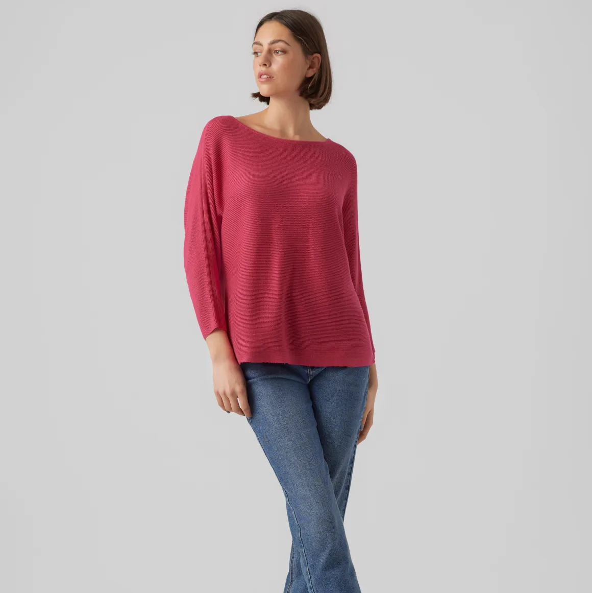Maglia fucsia da Donna a costine sottili con maniche ampie Vero Moda