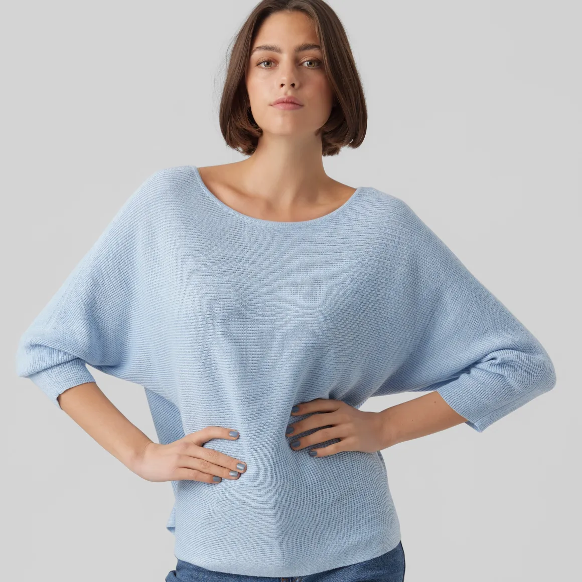 Maglioncino leggero azzurro da Donna con trama a costine Vero Moda
