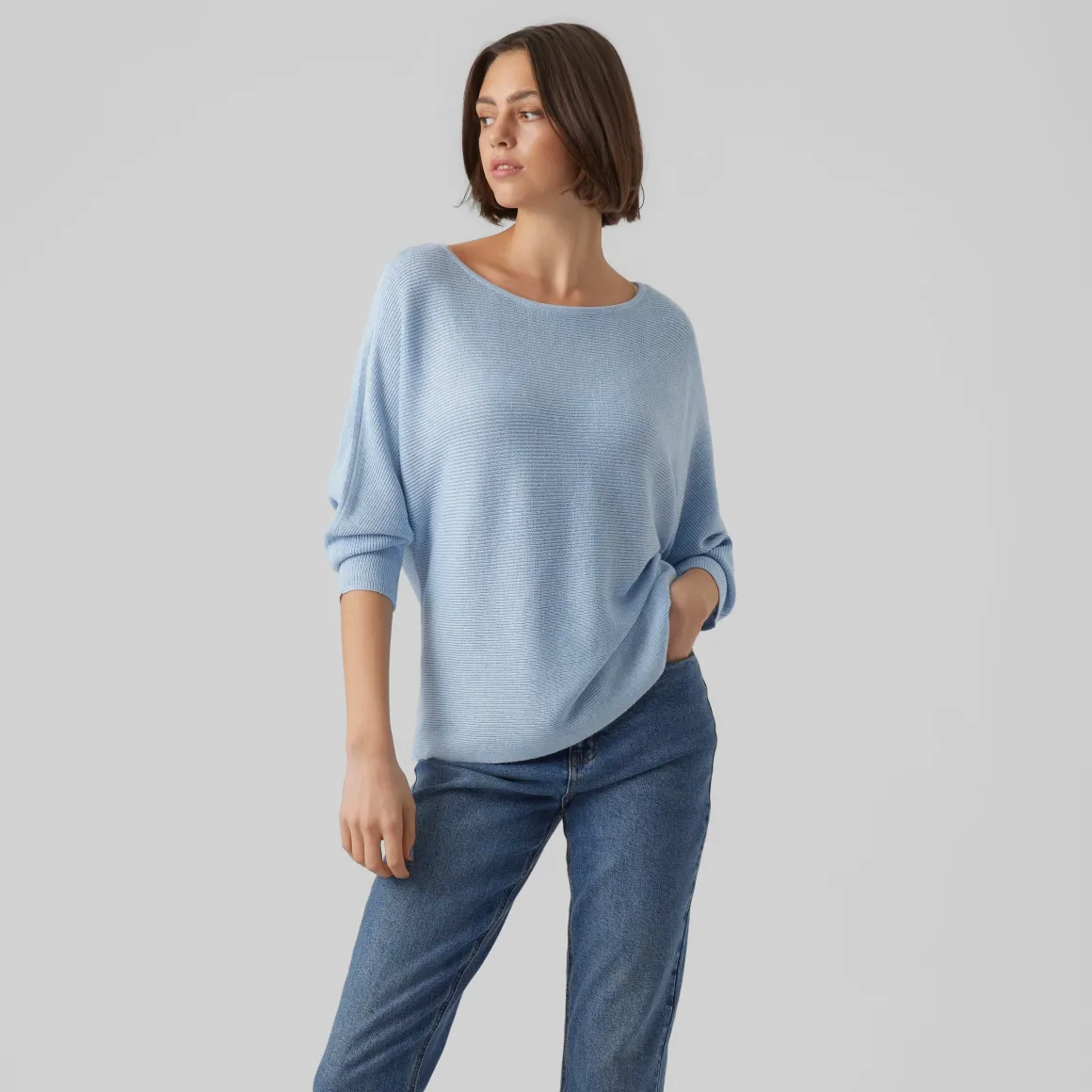 Maglioncino leggero azzurro da Donna con trama a costine Vero Moda