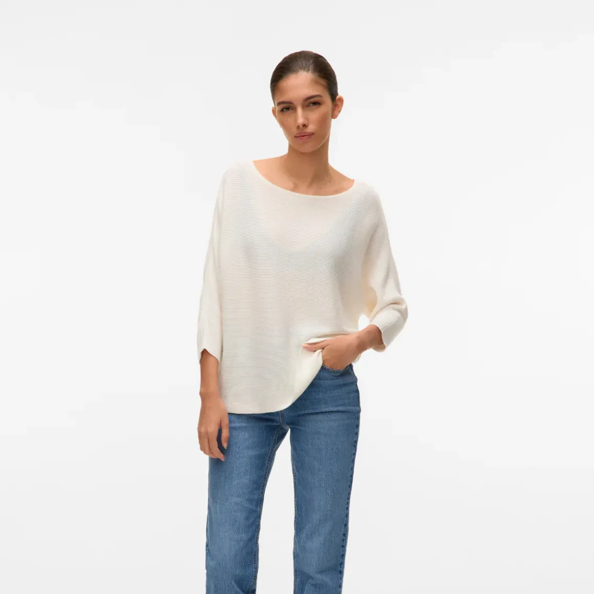Maglioncino leggero bianco da Donna con trama a costine Vero Moda